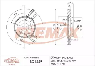 BD-1559 FREMAX Тормозной диск