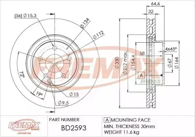 BD-2593 FREMAX Тормозной диск
