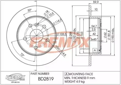 BD-2819 FREMAX Тормозной диск