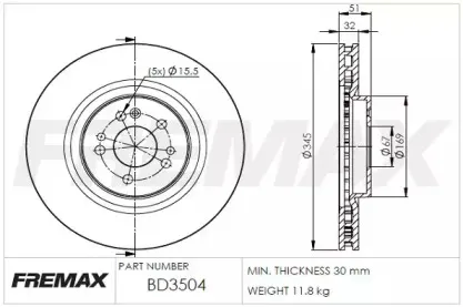 BD-3504 FREMAX Тормозной диск