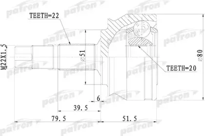 PCV1073 PATRON Шарнирный комплект, приводной вал
