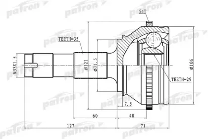 PCV1334 PATRON Шарнирный комплект, приводной вал