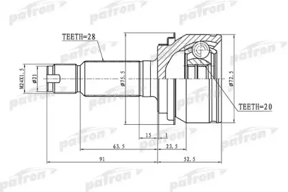 PCV1343 PATRON Шарнирный комплект, приводной вал