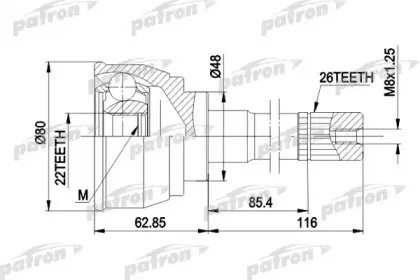 PCV1380 PATRON Шарнирный комплект, приводной вал