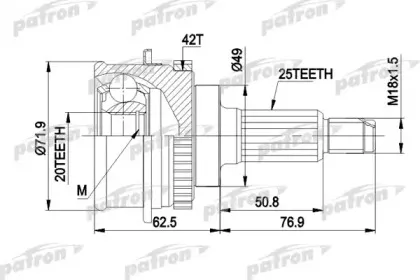 PCV3538 PATRON Шарнирный комплект, приводной вал