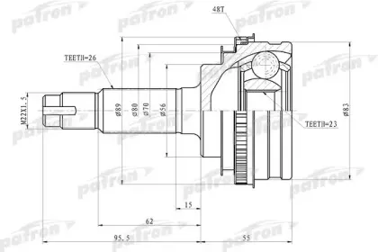 PCV4006 PATRON Шарнирный комплект, приводной вал