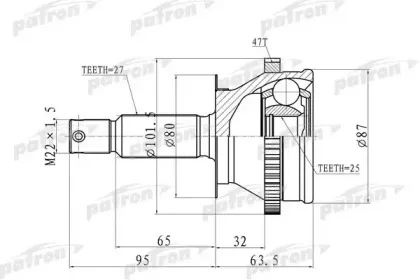 PCV8728 PATRON Шарнирный комплект, приводной вал