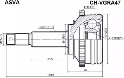 CHR-VGRA47 ASVA Шарнирный комплект, приводной вал