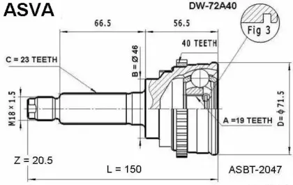 DW-72A40 ASVA Шарнирный комплект, приводной вал