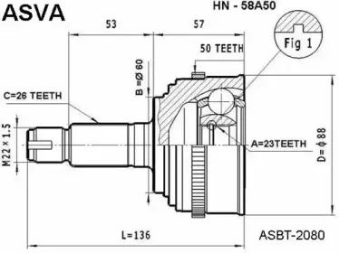 HN-58A50 ASVA Шарнирный комплект, приводной вал