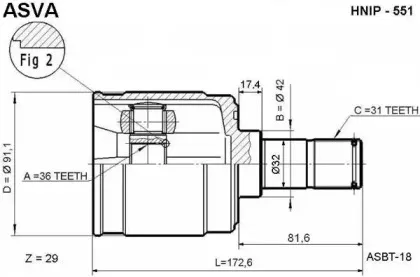 HNIP-551 ASVA Шарнирный комплект, приводной вал