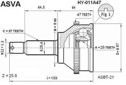 HY-011A47 ASVA Шарнирный комплект, приводной вал