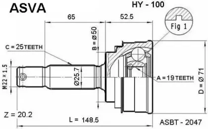HY-100 ASVA Шарнирный комплект, приводной вал
