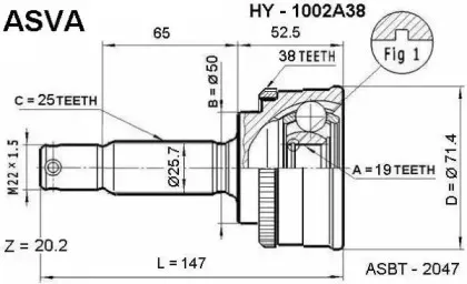 HY-1002A38 ASVA Шарнирный комплект, приводной вал