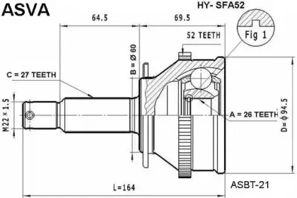 HY-SFA52 ASVA Шарнирный комплект, приводной вал