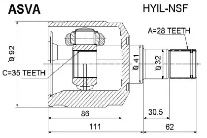 HYIL-NSF ASVA Шарнирный комплект, приводной вал