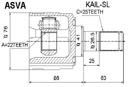 KAIL-SL ASVA Шарнирный комплект, приводной вал