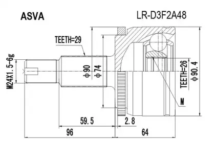 LR-D3F2A48 ASVA Шарнирный комплект, приводной вал