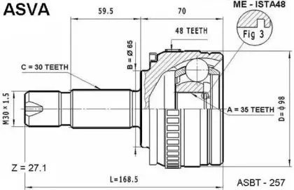 ME-ISTA48 ASVA Шарнирный комплект, приводной вал
