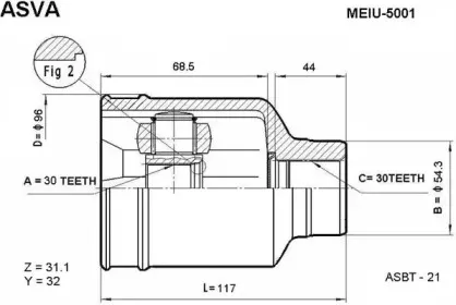 MEIU-5001 ASVA Шарнирный комплект, приводной вал