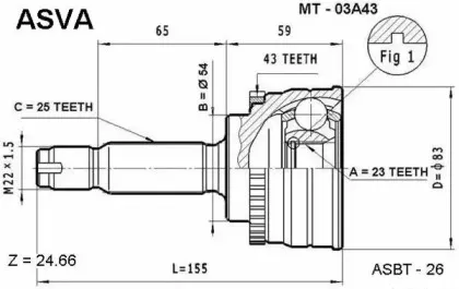 MT-03A43 ASVA Шарнирный комплект, приводной вал