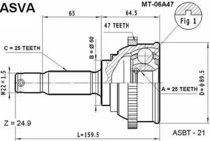 MT-06A47 ASVA Шарнирный комплект, приводной вал