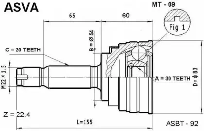 MT-09 ASVA Шарнирный комплект, приводной вал