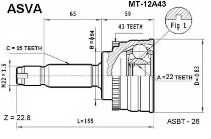 MT-12A43 ASVA Шарнирный комплект, приводной вал