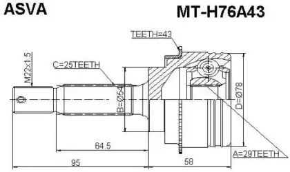 MT-H76A43 ASVA Шарнирный комплект, приводной вал