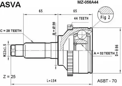 MZ-056A44 ASVA Шарнирный комплект, приводной вал