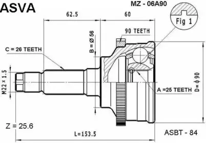 MZ-06A90 ASVA Шарнирный комплект, приводной вал