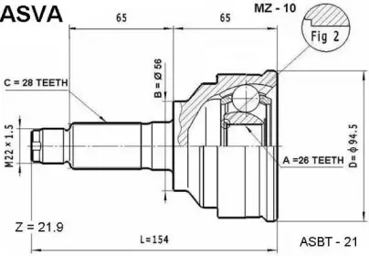 MZ-10 ASVA Шарнирный комплект, приводной вал