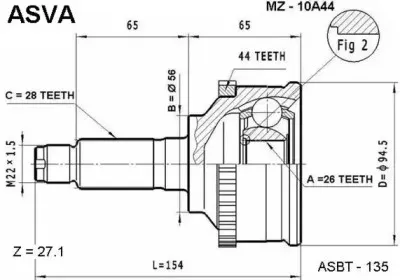MZ-10A44 ASVA Шарнирный комплект, приводной вал