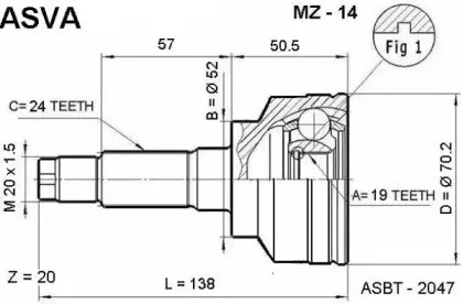 MZ-14 ASVA Шарнирный комплект, приводной вал