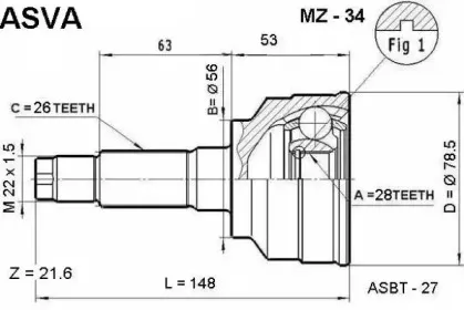 MZ-34 ASVA Шарнирный комплект, приводной вал