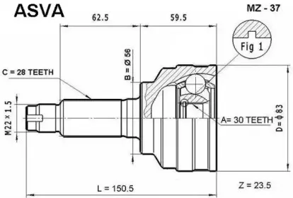 MZ-37 ASVA Шарнирный комплект, приводной вал