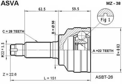 MZ-38 ASVA Шарнирный комплект, приводной вал