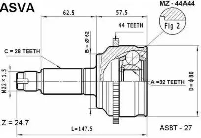 MZ-44A44 ASVA Шарнирный комплект, приводной вал