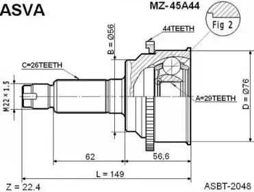 MZ-45A44 ASVA Шарнирный комплект, приводной вал