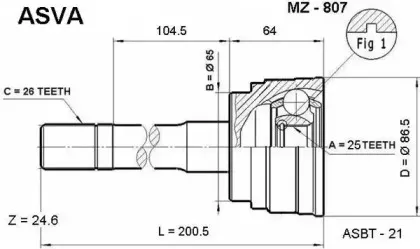MZ-807 ASVA Шарнирный комплект, приводной вал