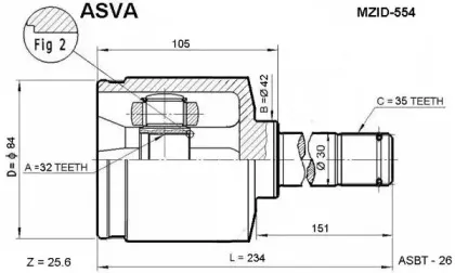 MZID-554 ASVA Шарнирный комплект, приводной вал