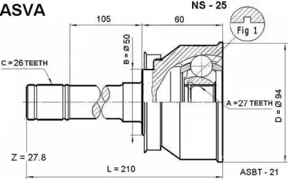 NS-25 ASVA Шарнирный комплект, приводной вал
