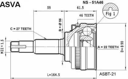 NS-51A46 ASVA Шарнирный комплект, приводной вал