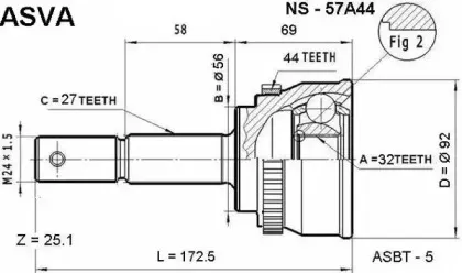NS-57A44 ASVA Шарнирный комплект, приводной вал