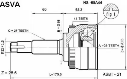 NS-65A44 ASVA Шарнирный комплект, приводной вал