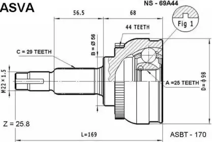 NS-69A44 ASVA Шарнирный комплект, приводной вал