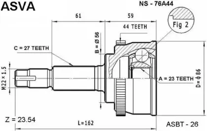 NS-76A44 ASVA Шарнирный комплект, приводной вал