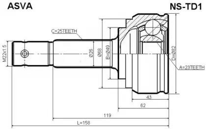 NS-TD1 ASVA Шарнирный комплект, приводной вал