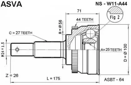 NS-W11A44 ASVA Шарнирный комплект, приводной вал