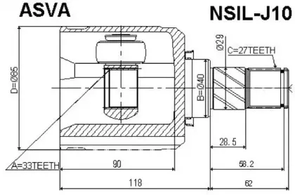 NSIL-J10 ASVA Шарнирный комплект, приводной вал